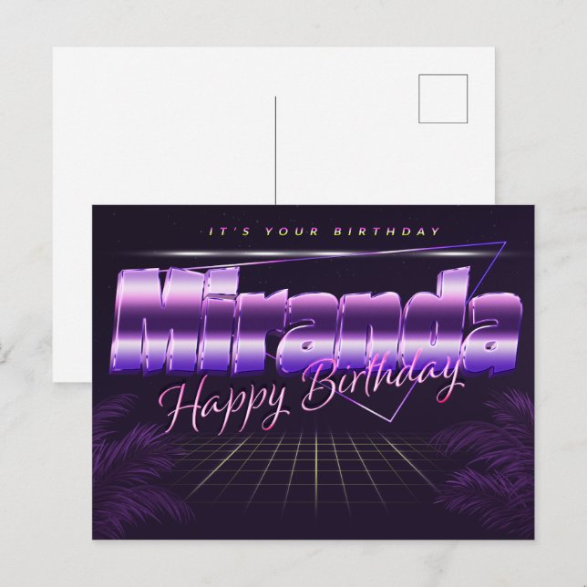 Miranda Name First name purple postcard birthday (Front/Back)