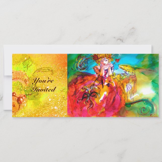 MIRANDOLINA,bright sparkles yellow brown red green Invitation (Front)