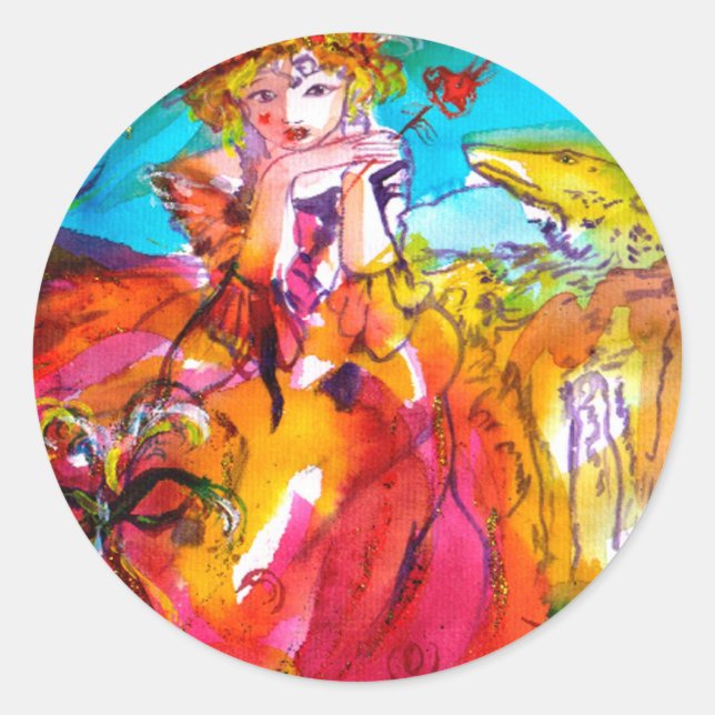 MIRANDOLINA , pink,fuchsia yellow Classic Round Sticker (Front)