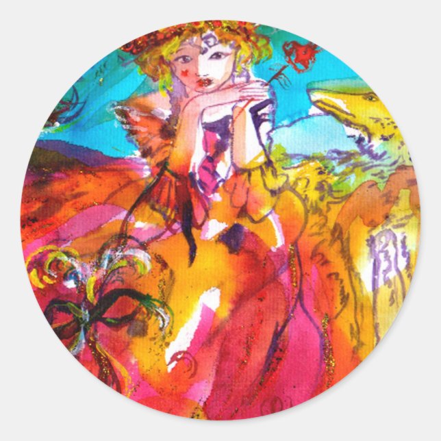 MIRANDOLINA , pink,fuchsia yellow Classic Round Sticker (Front)