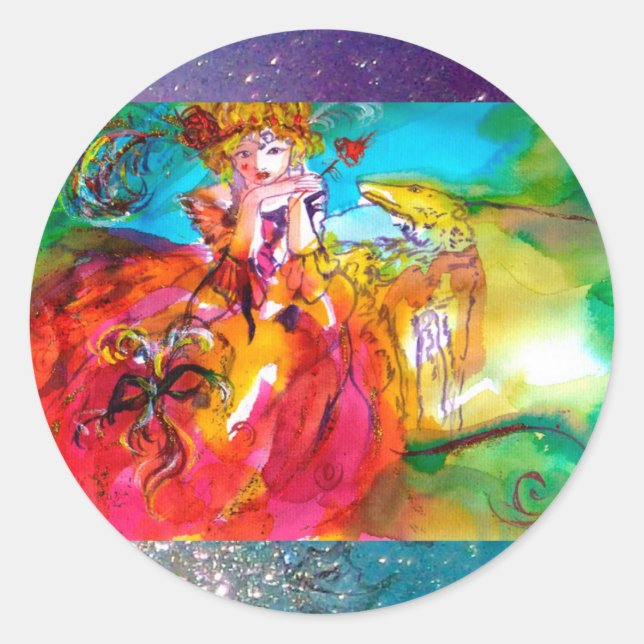 MIRANDOLINA , pink,fuchsia yellow Classic Round Sticker (Front)