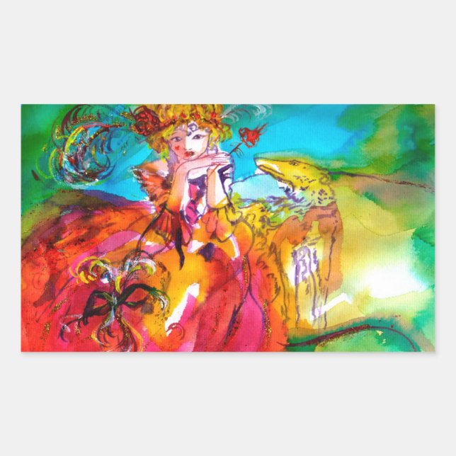 MIRANDOLINA , pink,fuchsia yellow Rectangular Sticker (Front)