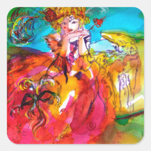 MIRANDOLINA , pink,fuchsia yellow Square Sticker