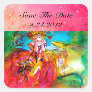 MIRANDOLINA , pink,fuchsia yellow Square Sticker