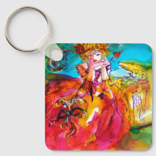 MIRANDOLINA WITH DOG/ Venetian Masquerade Masks Key Ring