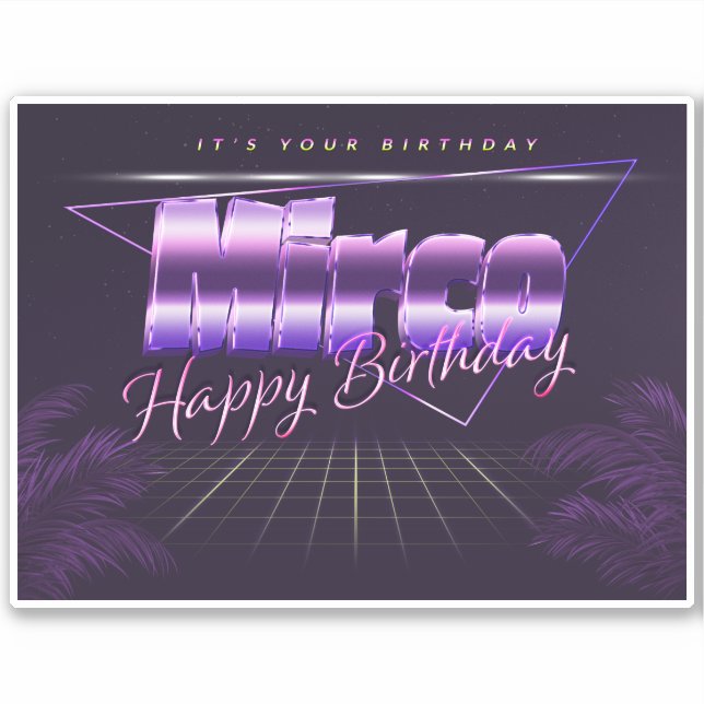 Mirco Name First name lila retro Sticker Birthday (Front)