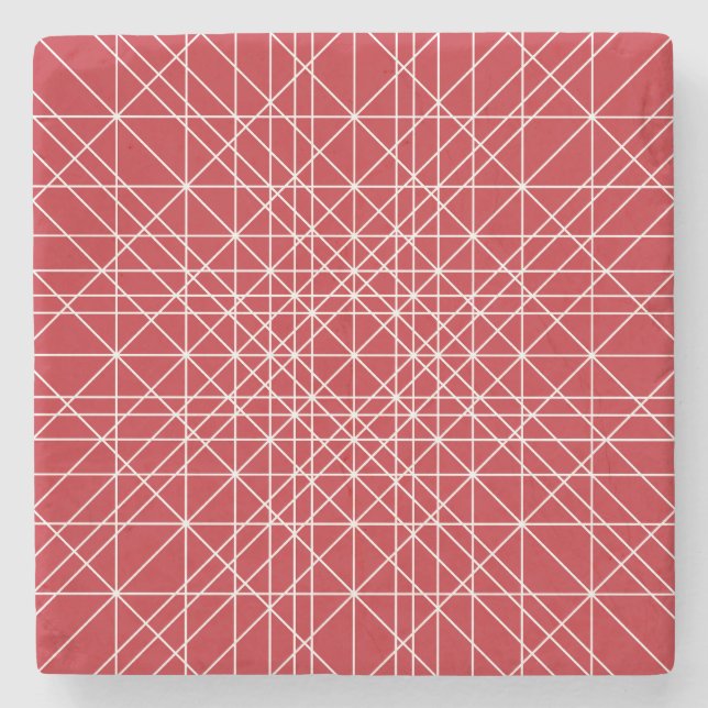 Miroku Red and White Geometric Pattern Stone Coaster (Front)