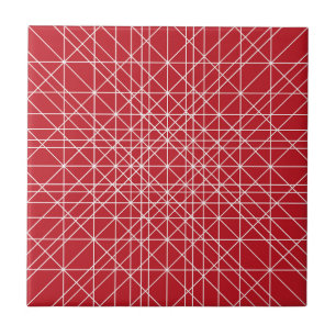 Miroku Red and White Geometric Pattern Tile