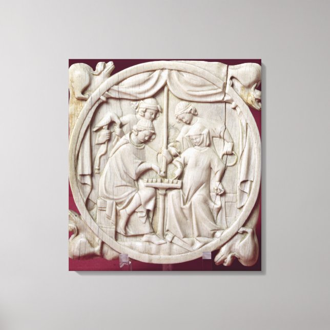 Mirror case depicting a game of chess, c.1300 canvas print (Front)