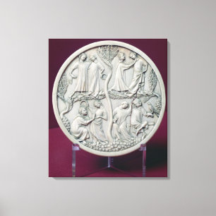Mirror case depicting courtly scenes, c.1320-30 canvas print