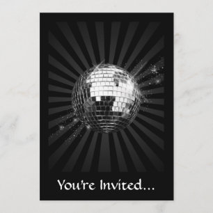 Mirror Disco Ball on Black Invitation