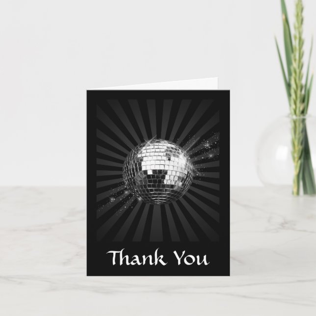 Mirror Disco Ball on Black Thank You Card (Front)