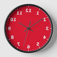 Mirror Image Clock - Red Backward Numbers Clock
