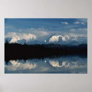 Mirror Lake Horizon with Forest & Snowy Mountains Poster
