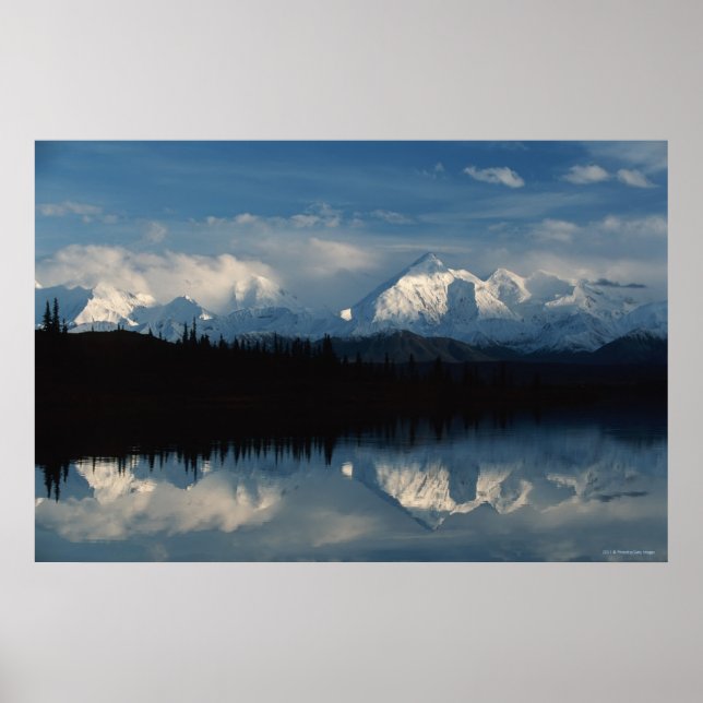 Mirror Lake Horizon with Forest & Snowy Mountains Poster (Front)