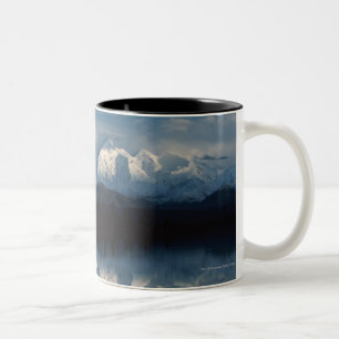 Mirror Lake Horizon with Forest & Snowy Mountains Two-Tone Coffee Mug