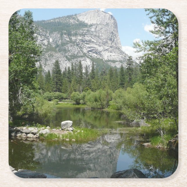 Mirror Lake View in Yosemite National Park Square Paper Coaster (Front)
