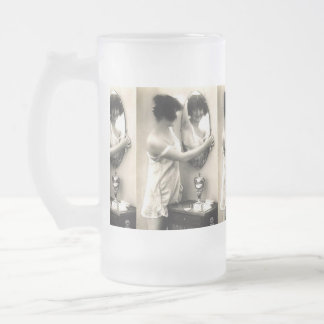 Mirror Mirror Vintage Erotica Pin-Up Girl Frosted Glass Beer Mug
