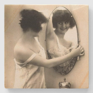 Mirror Mirror Vintage Erotica Pre Code Pin-Up Girl Stone Coaster