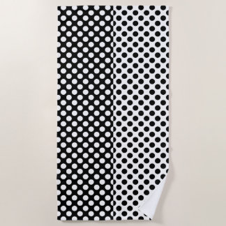 Mirror Opposites Black and White Polka Dot Beach Towel