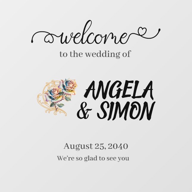 Mirror Wedding Welcome Sign. Personalise. Window Cling (Sheet)