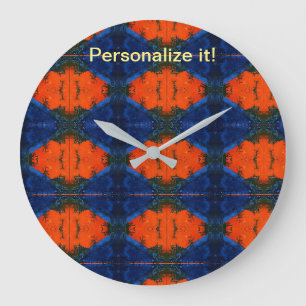 Mirrored and tiled blue, black, red lava design large clock