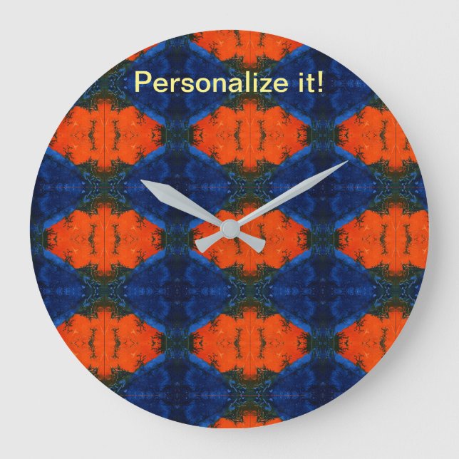 Mirrored and tiled blue, black, red lava design large clock (Front)
