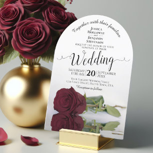 Mirrored Burgundy Rose Elegant Arch Wedding Invitation