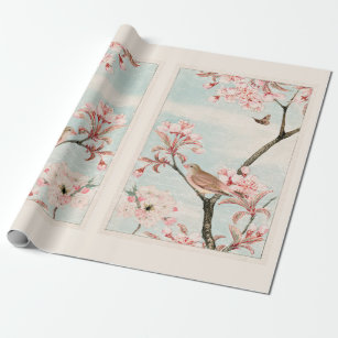 Mirrored Cherry Blossom Bird Bee Moth Decoupage Ti Wrapping Paper