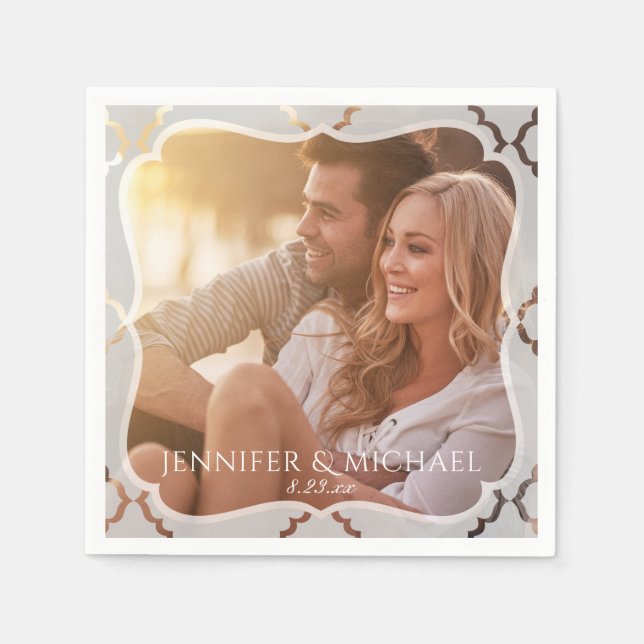 Mirrored Damask Photo Wedding Cocktail Napkins (Front)