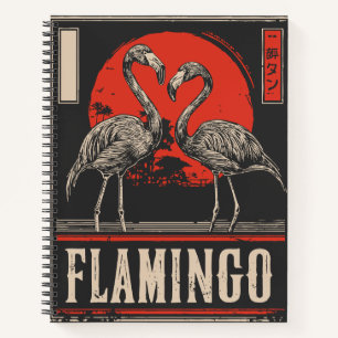 Mirrored Elegance – Flamingos in Crimson Moonlight Notebook