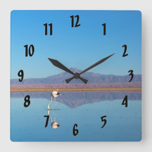 Mirrored Flamingo Square Wall Clock