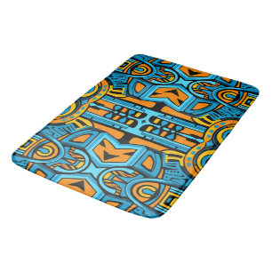 Mirrored Mosaic: Anamorphic Turquoise & Blue Bath Mat