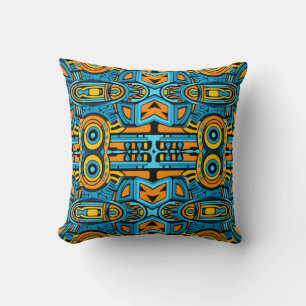 Mirrored Mosaic: Anamorphic Turquoise & Blue Cushion