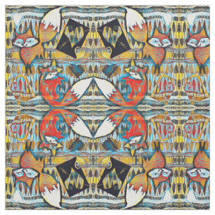 Mirrored Red Foxes and Hearts Pattern Fabric