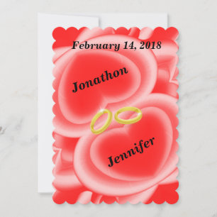 Mirrored Red Hearts w/Wedding Rings Invitation