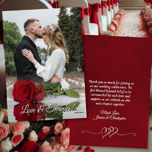 Mirrored Red Rose Elegant Wedding Photo Overlay Thank You Card