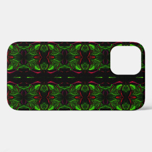 Mirroring curved red strokes on green background iPhone 12 case