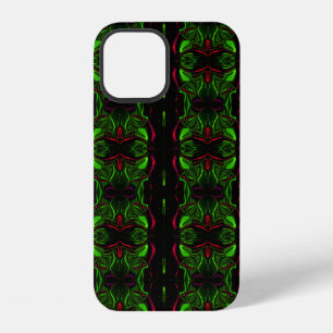 Mirroring curved red strokes on green background iPhone 12 case