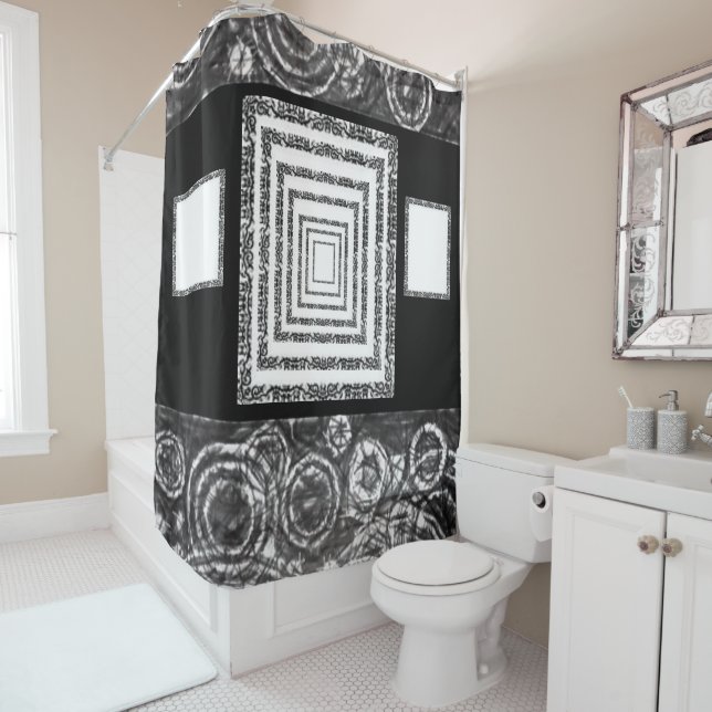 Mirrors white black showercurtain shower curtain (In Situ)