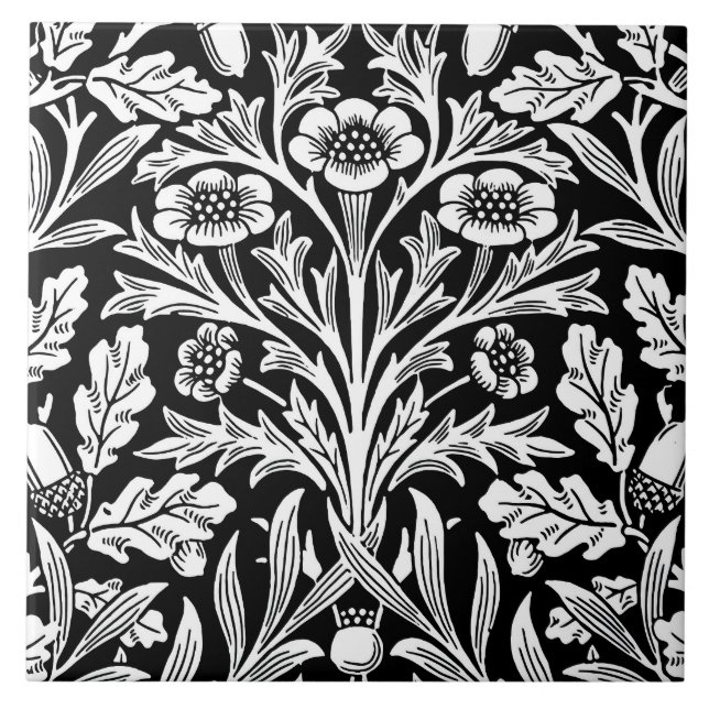 Mirrors's Acorns and Oak Leaves Black & White Tile (Front)