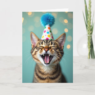 Mirthful Tabby Party Hat Card