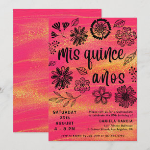 Mis Quince Años Chic Pink Floral Quinceañera Invitation