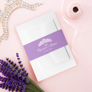 Mis Quince Anos Elegant Tiara Lavender Purple Invitation Belly Band