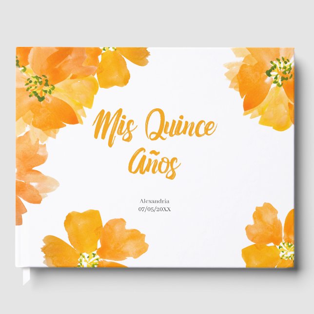 Mis Quince Anos Floral Bright Quinceanera Guest Book (Front)