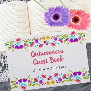 Mis Quince Anos Floral Mexican Fiesta Quinceanera Guest Book