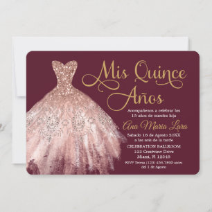 Mis Quince Años Invitación de Quinceañera Rosada Invitation