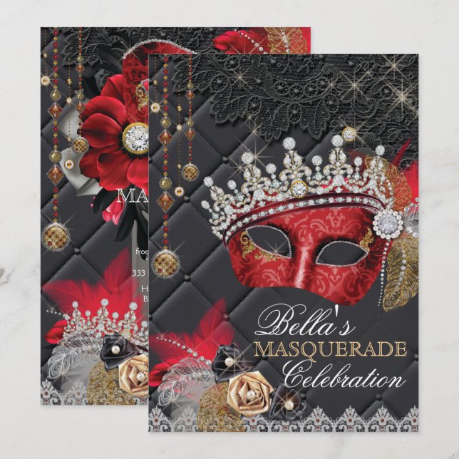 Mis Quince Anos Masquerade Party Invitation (Front/Back)