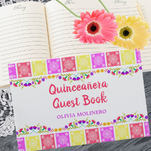 Mis Quince Anos Mexican Fiesta Flowers Quinceanera Guest Book