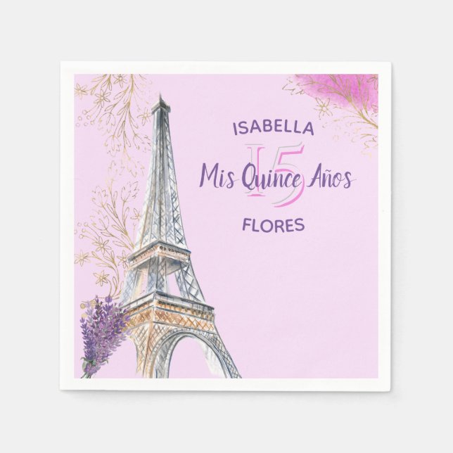 Mis Quince Anos Paris Theme Pink Gold Eiffel Tower Napkin (Front)